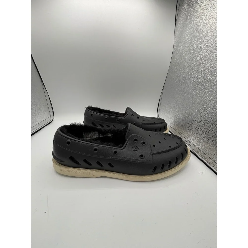 Sperry Float Boat Shoes Faux Fur Lined Mens 11 Black EVA Loafers STS23884